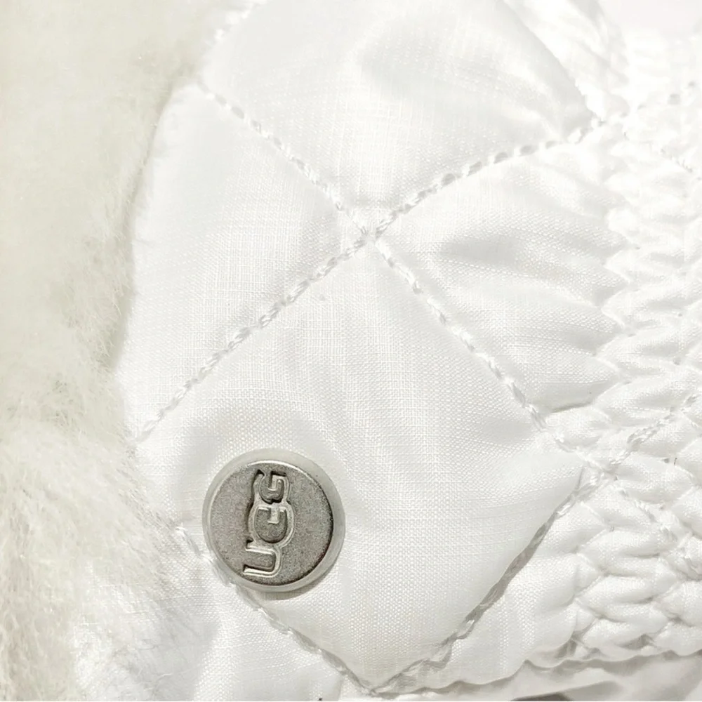 UGG White Black Quilted Shearling Trim & Leather Gloves NWT